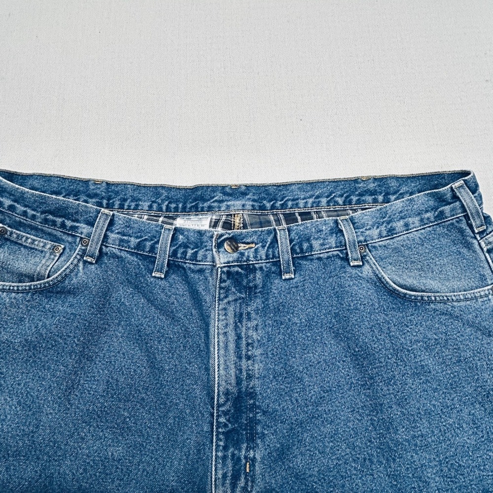 Carhartt Relaxed Fit Jeans Mens 48x30 Plaid Lined Waist Denim Workwear Utility - Picture 4 of 10